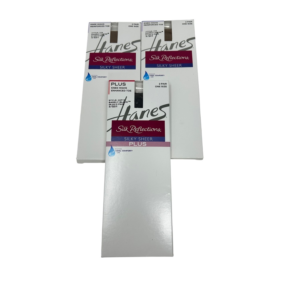 Hanes Silk Reflections Silky Sheer Knee Highs 3 Packs Barely There Barely Black
